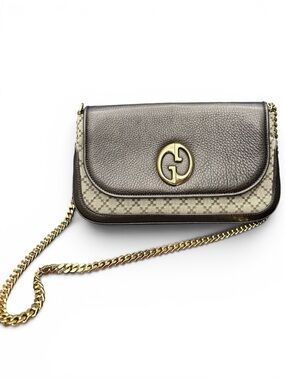 Gucci Interlocking G GG Diamante Canvas & Leather Chain Shoulder Bag Brown